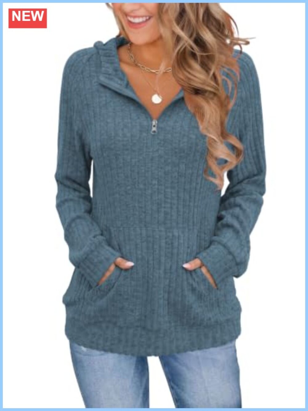 Long Sleeve Quarter Zip Hoodie Sweatshirt Kangaroo Pocket Women